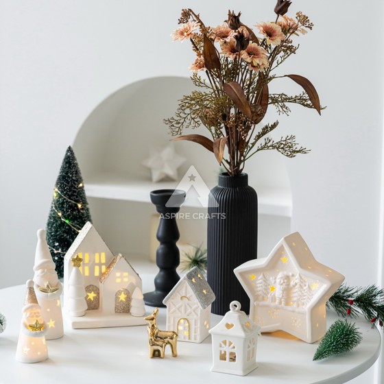 Charming Ceramic Cottage with Twinkling Star Display