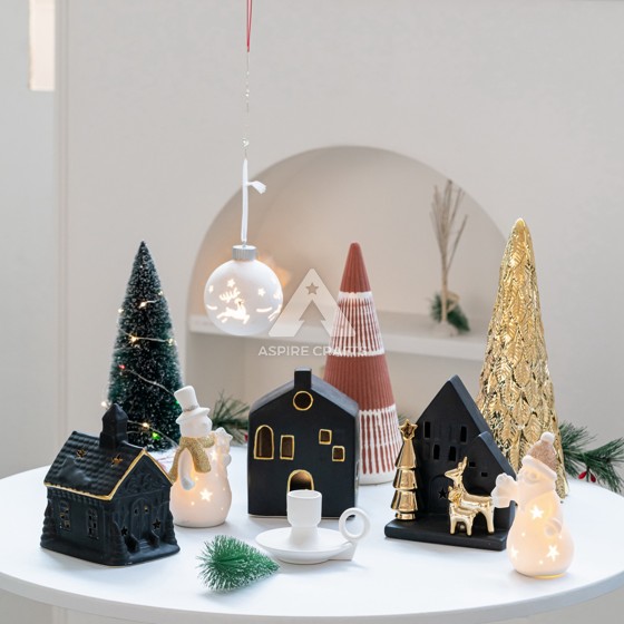 Ceramic Cottages with Snowmen for Cosy Decor