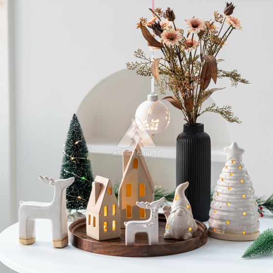 Ceramic Christmas Trio: Tree, Cottage, and Deer