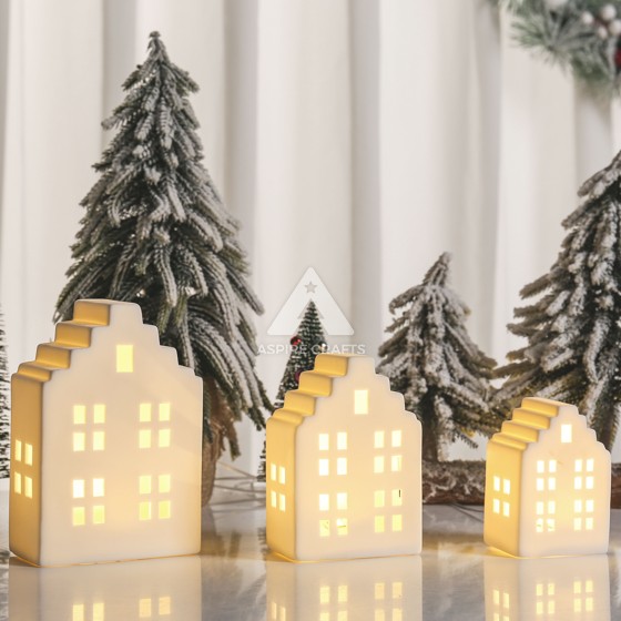 Ceramic Christmas House, Translucent and Glowing