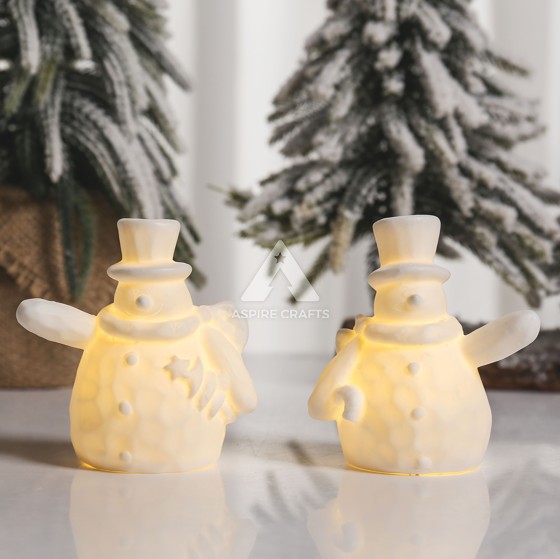 Ceramic Snowman Ornament, Translucent and Glowing