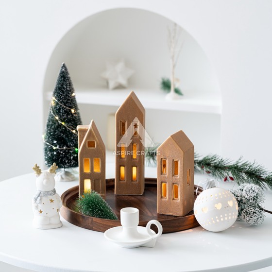 Ceramic Homes & Snowmen for Festive Display