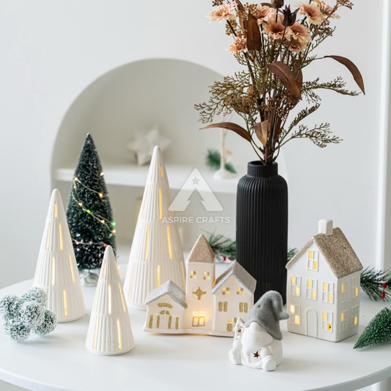 Ceramic Cottage with Festive Tree