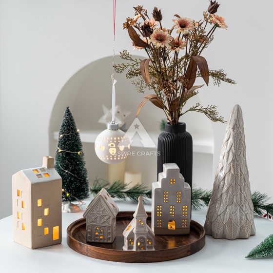 Ceramic Home with Mini Christmas Tree