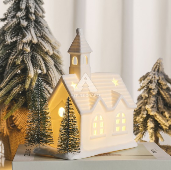 Translucent Ceramic Christmas Cottage Ornament