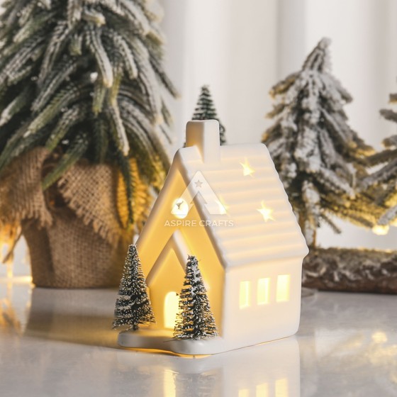 Luminous Ceramic Christmas House Sculpture