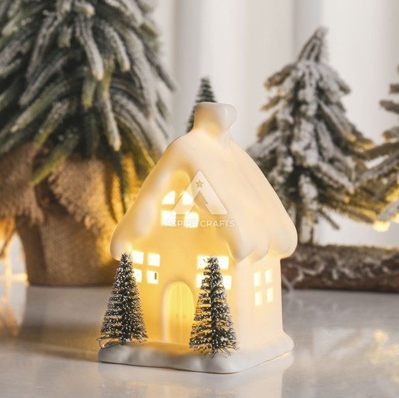 Ceramic Christmas House with Light-through Design