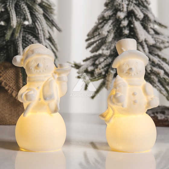 Glow-in-the-Dark Ceramic Christmas Snowman Art