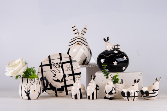 Springtime Elegance: Black & White Rabbit Display