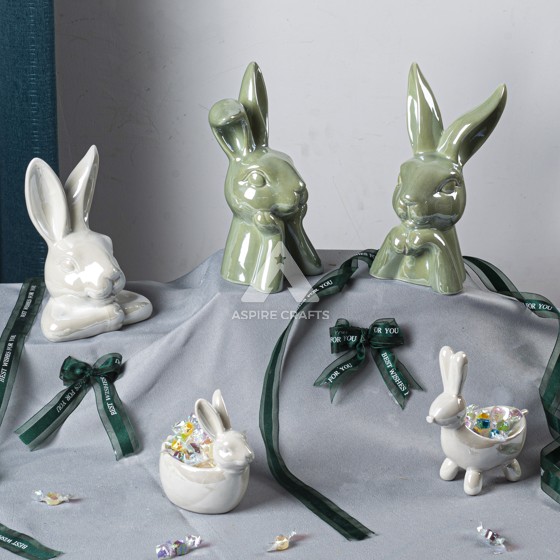 Cheerful Ceramic Easter Bunny Candy Server