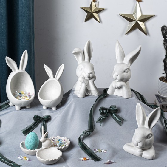 Decorative Ceramic Easter Rabbit Candy Tray Set