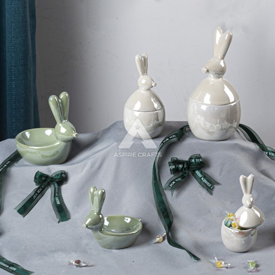 Decorative Ceramic Easter Rabbit Fruit Carrier Set