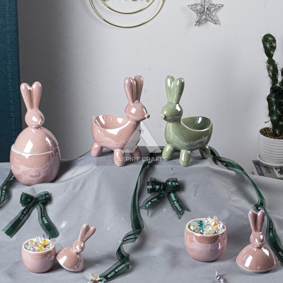 Springtime Ceramic Rabbit Fruit Tray for Easter