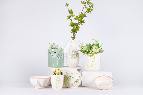 Floral Vase with Ceramic Garden Design