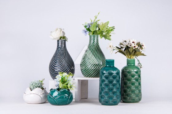 Stylish Green Ceramic Vase for Plants