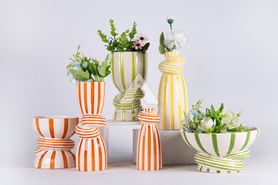 Striped Ceramic Vase for Outdoor Gardens