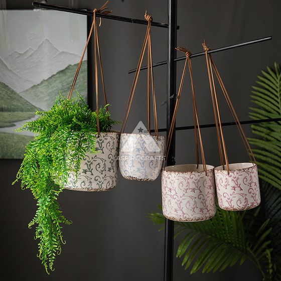 Ceramic Hanging Planter with Rope