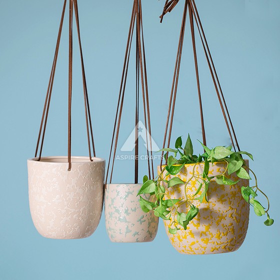 Hanging Ceramic Pot with Decorative Rope