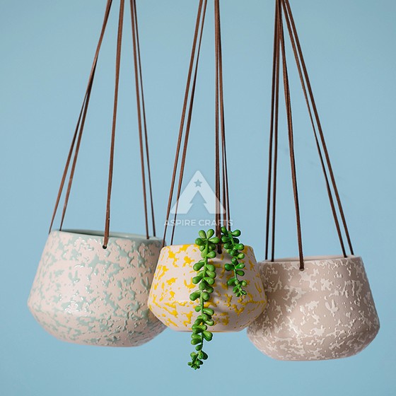 Rope-Hanged Ceramic Flowerpot