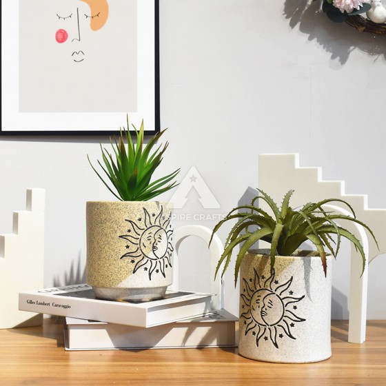 Sun-Kissed Ceramic Planter with Radiant Design