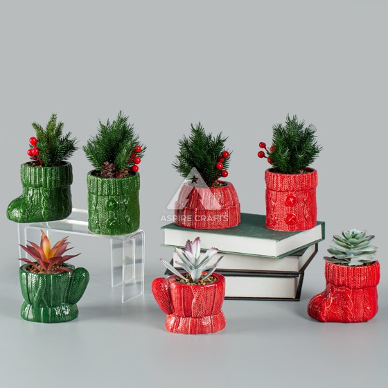 Ceramic Christmas Boot & Glove-Shaped Planter for Festive Decor