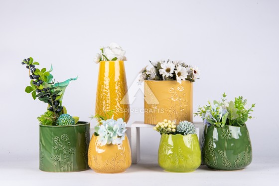 Decorative Floral Vase with Green Accents