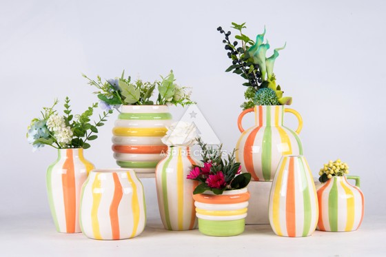 Vibrant Striped Ceramic Garden Vase