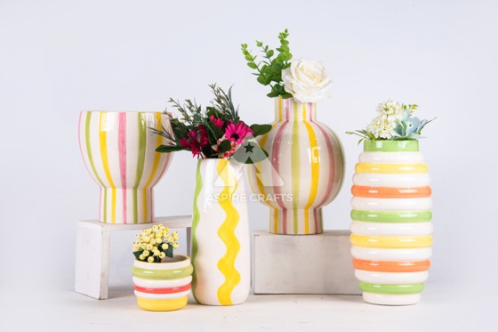 Vibrant Garden Pottery with Stripes