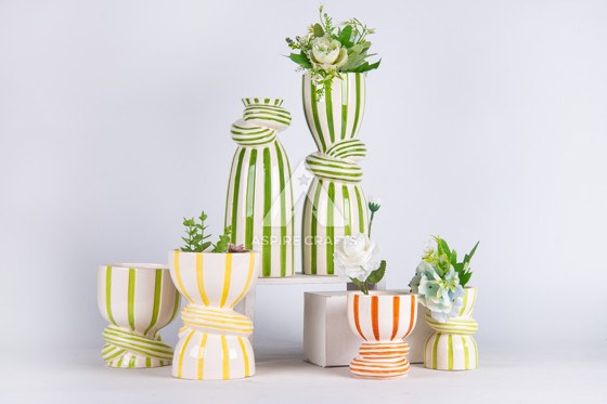 Colorful Striped Ceramic Planter Vase