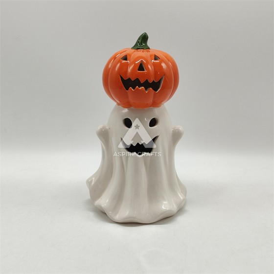 Ceramic Halloween Ghost & Pumpkin Ornament