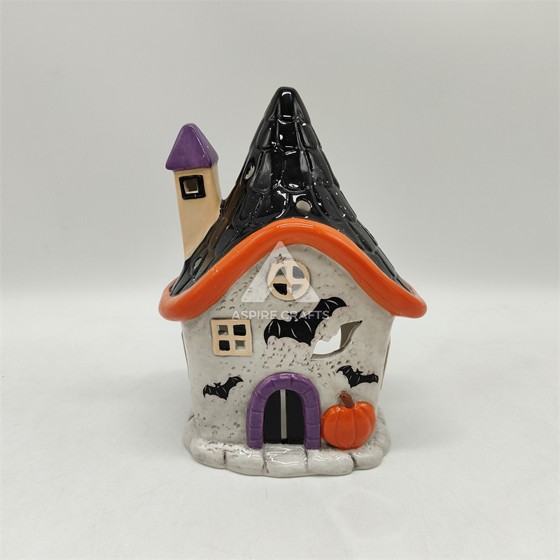 Eerie Ceramic Halloween Cottage Miniature