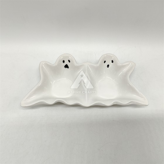 Haunting Ceramic Halloween Ghost Shape Dish Decor