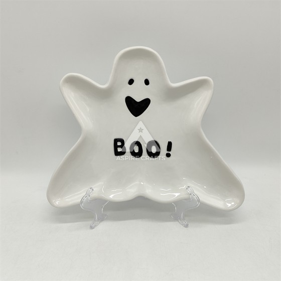 Eerily Delightful Ceramic Halloween Ghostly Dish Ornament