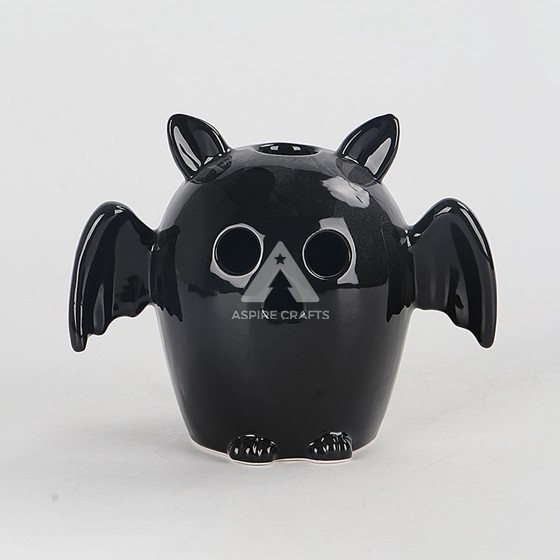 Ceramic Halloween Black Owl Ornament