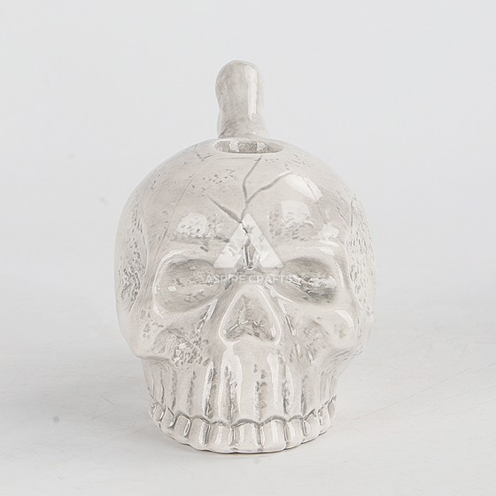 Spooky Ceramic Skull Ornament for Halloween