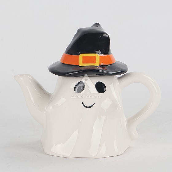 Ceramic Halloween Ghost Teapot with Black Hat