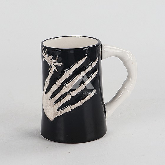 Ceramic Halloween Black Cup with Hand Bone Pattern