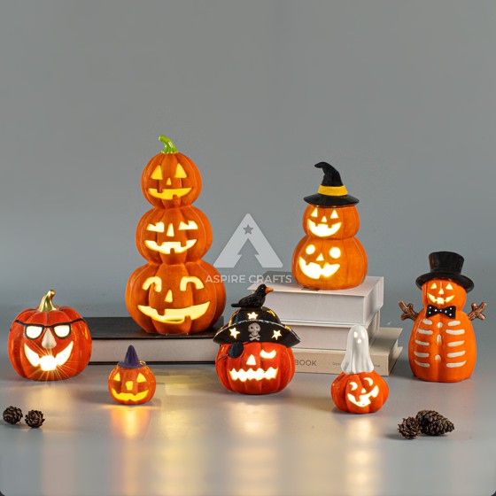 Halloween Glow: Handcrafted Ceramic Pumpkin Statues