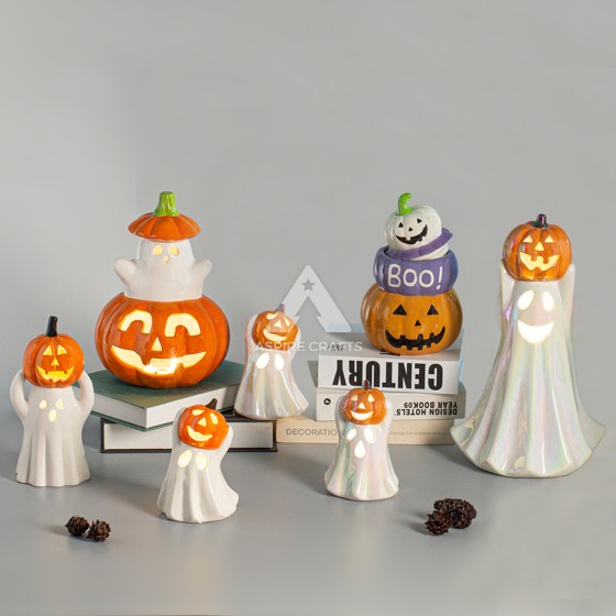 Harvest Horror: Festive Ceramic Pumpkin Display