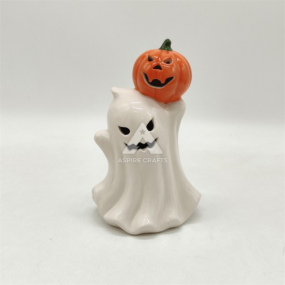 Halloween Ghostly Ceramic Pumpkin Display