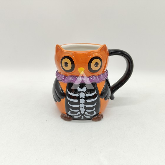 Ceramic Halloween Skeleton Owl Mug