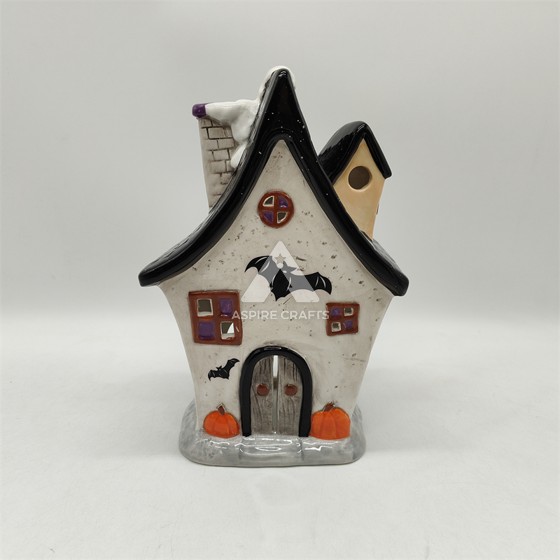 Spooky Ceramic Halloween Witch's Cottage Ornament