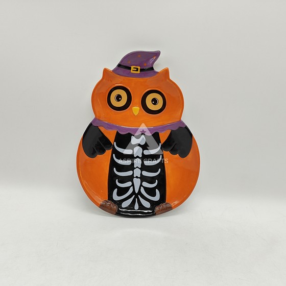 Spooky Ceramic Halloween Owl Plate