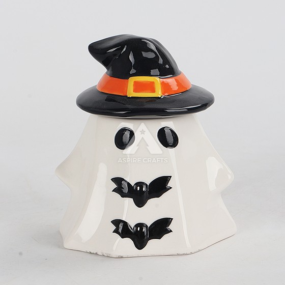 Elegant Ceramic Halloween Phantom with Dark Cap