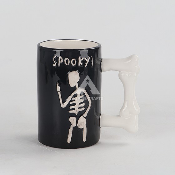 Ceramic Halloween Skull Pattern Black Cup