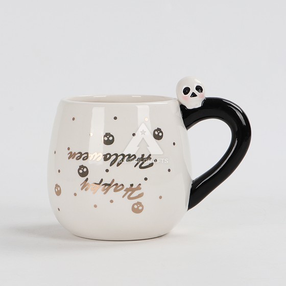 Ceramic Halloween White Mug with Skull Design