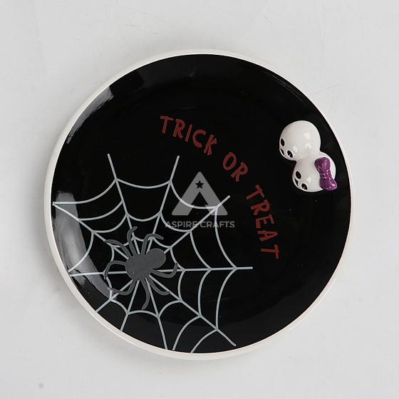 Ceramic Halloween Spider Web Black Dish