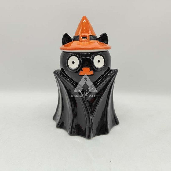 Spooky Ceramic Owl Ornament for Halloween