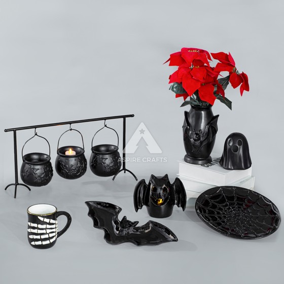 Eerie Elegance: Black Owl Ceramic Halloween Decor