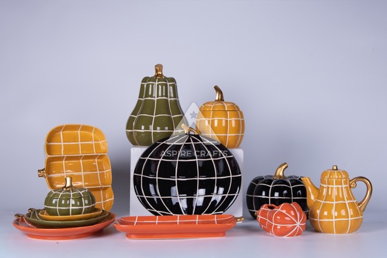 Ceramic Pumpkin Sculpture for Harvest Season Decor